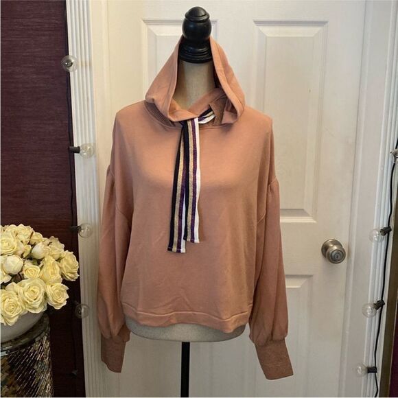 Ramy Brook Peach Hoodie with Striped Tie, M - Picture 1 of 11
